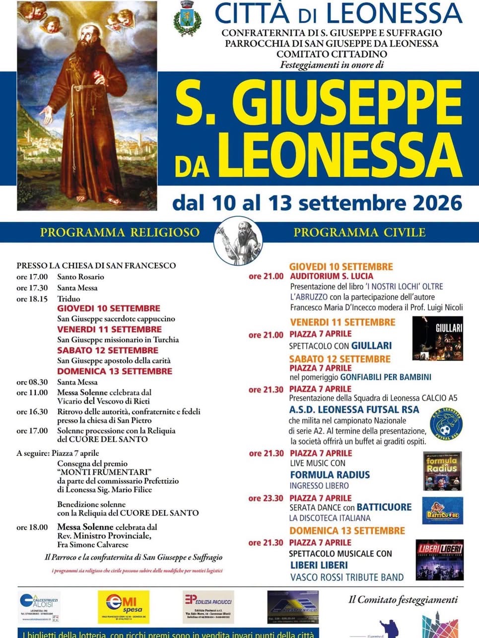 Festeggiamenti in onore di S. Giuseppe da Leonessa