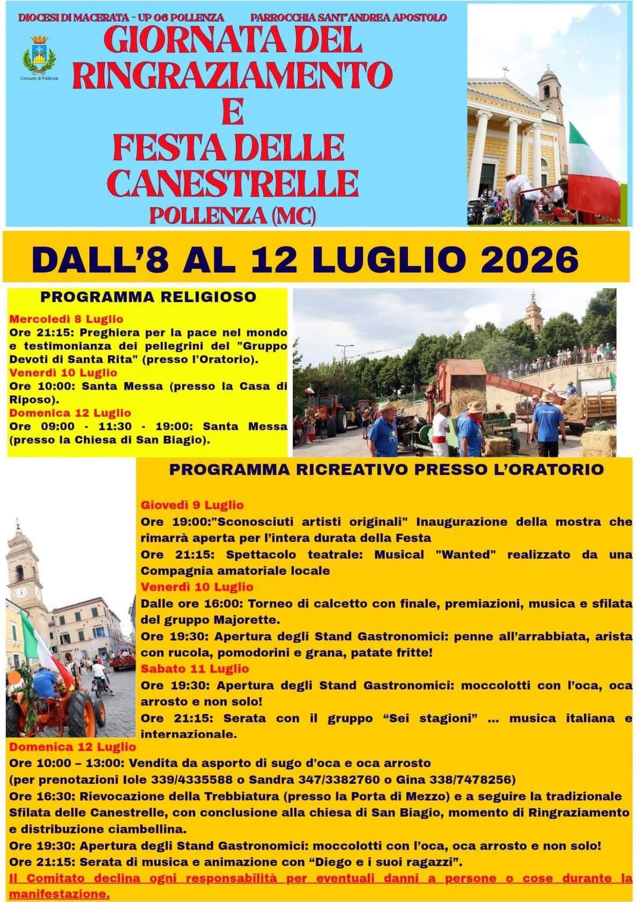 Giornata del Ringraziamento e Festa delle Canestrelle